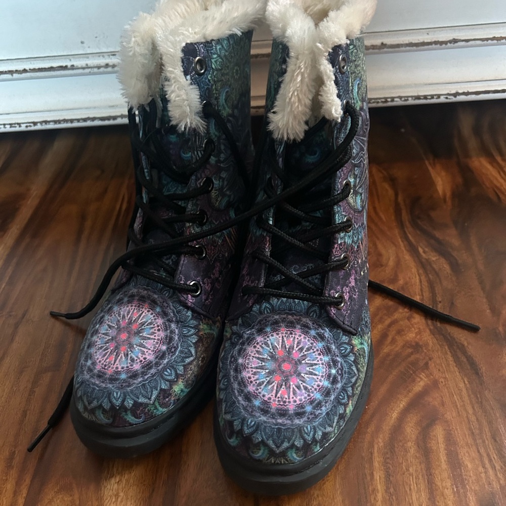 Vibrant Patterned Lace-Up Combat Boots